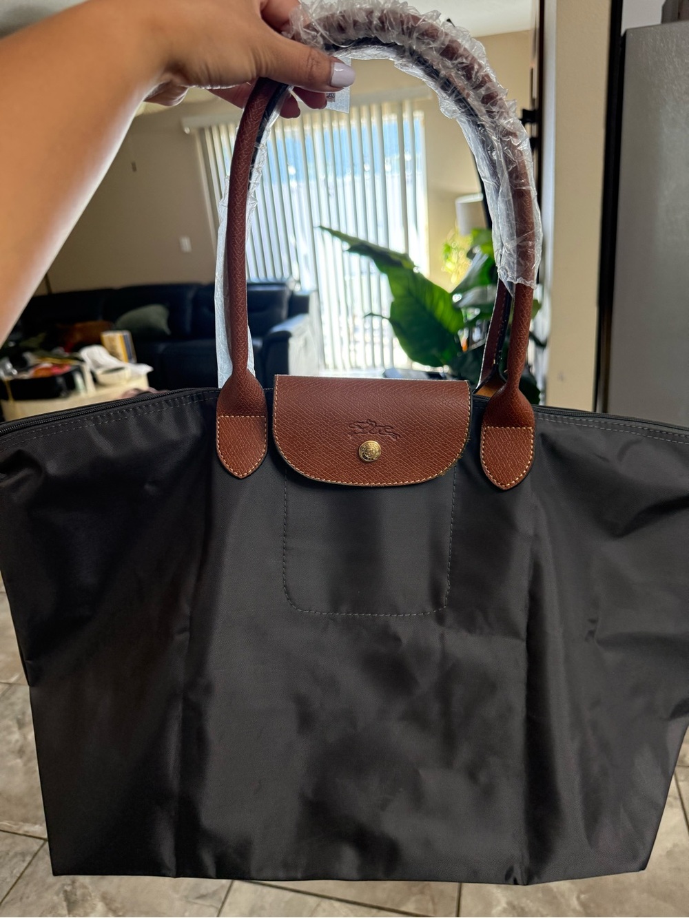 Classic Black Tote with Brown Trim